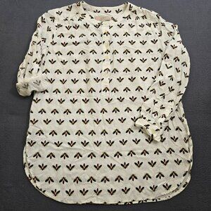 Ann Taylor LOFT Women MP White Oversized Popover Bug Print Blouse Top 1/4 Button